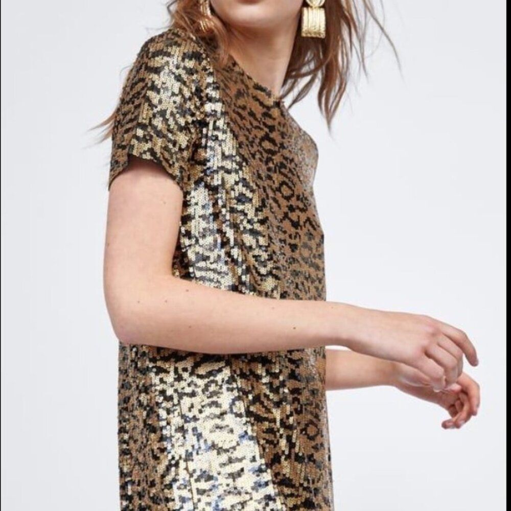 Zara Gold and Black Sequin Mini Dress
